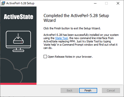 Completed the ActivePerl-5.28 Setup Wizard